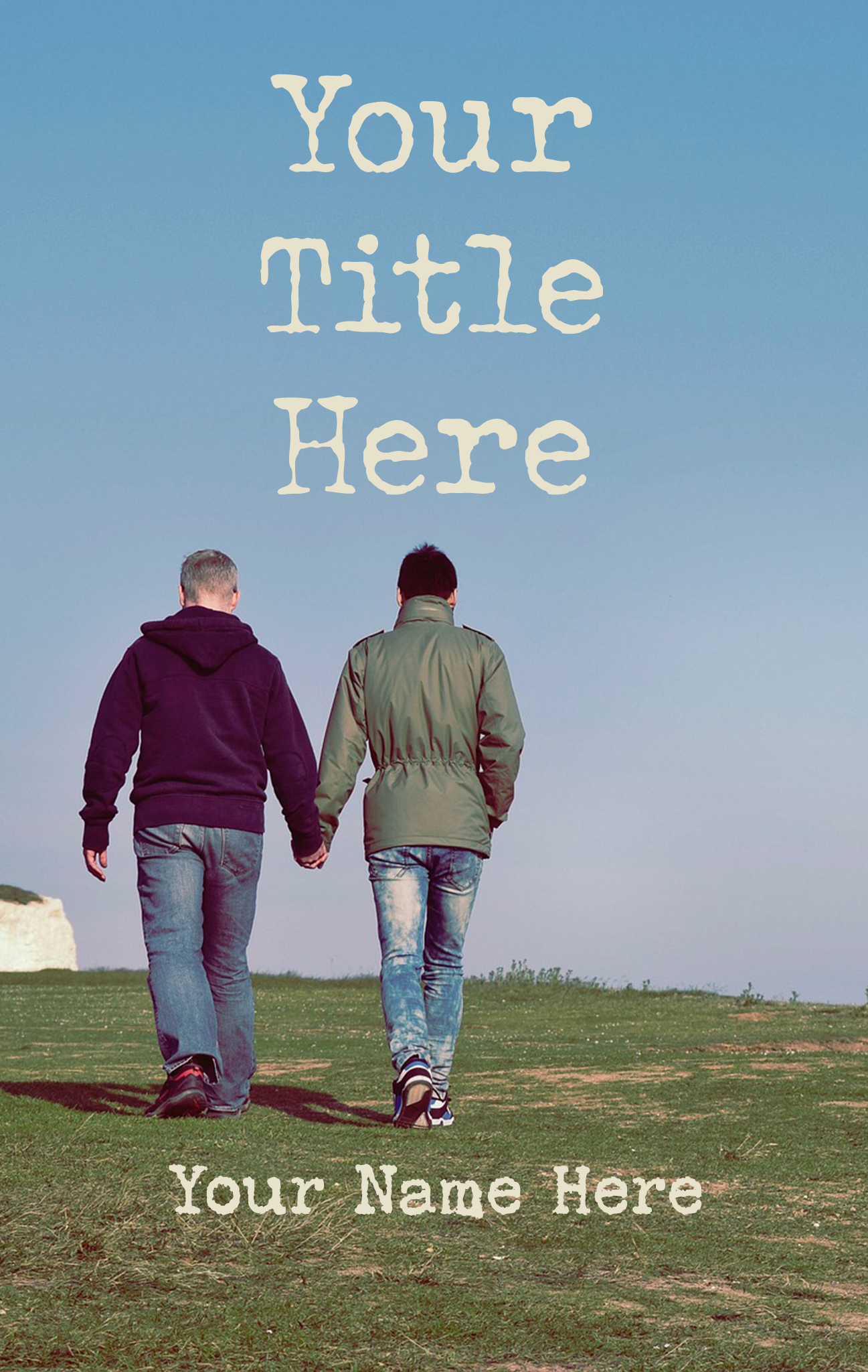 Book over of two men holding hands and walking outdoors