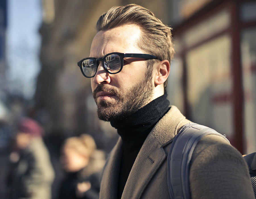 Business Man in tan, cashmere overcoat